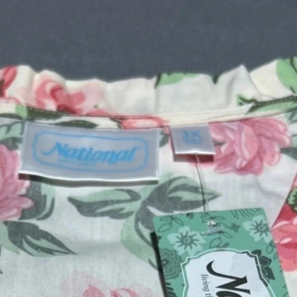 National Floral Snap Front House Dress Duster Lounger Pink Roses Robe Cotton 3X
